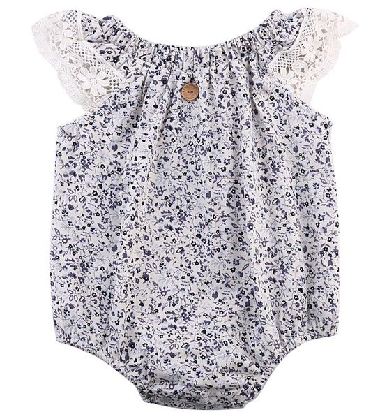 

newborn baby girls clothes lace stitching floral romper jumpsuit playsuit outfit, Blue