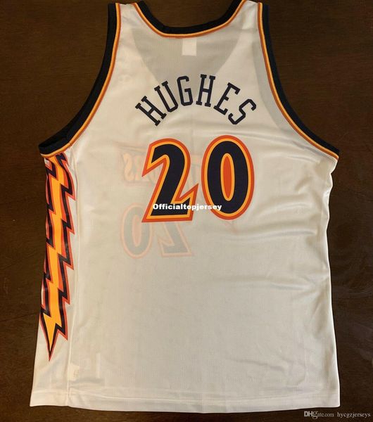 

rare vintage champion gsw #20 larry hughes white vest jersey men xs-5xl.6xl shirt stitched basketball jerseys retro ncaa, Black;blue