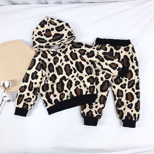

kids designer jackets girls tracksuits mens designer hoodies winter coats plus velvet thick leopard two-piece suit, White