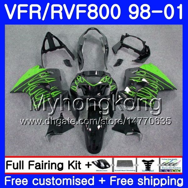 Body Para HONDA Interceptor Green flames VFR800R VFR800 1998 1999 2000 2001 259HM.22 VFR 800RR VFR 800 RR VFR800RR 98 99 00 01 Kit de carenagem