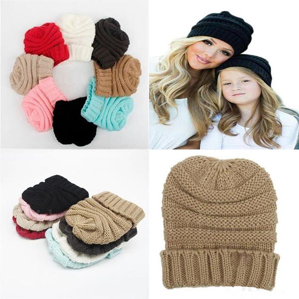 Os pais crianças de malha chapéus baby mamãs inverno chapéus de malha chapéus Quentes gorros na moda Crochet Caps ao ar livre Gosquinhos Slouchy YD0419