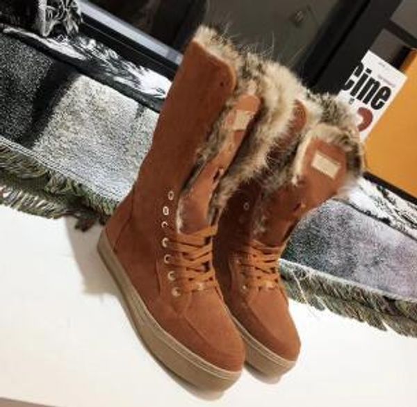 

designer boots winter snow boots suede real fur slides leather waterproof winter warm knee high boots brand fashion luxury women shoes 03, Black