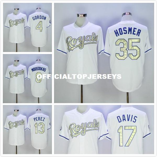 

35 eric hosmer 25 kendrys morales 4 alex gordon white gold jersey, Black;blue
