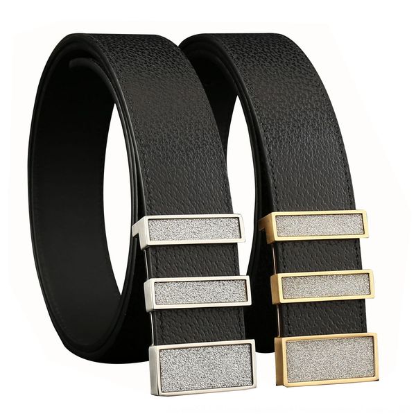 

m pure steel leather high-end men's layer cowhide belt belt belt, Slivery;black