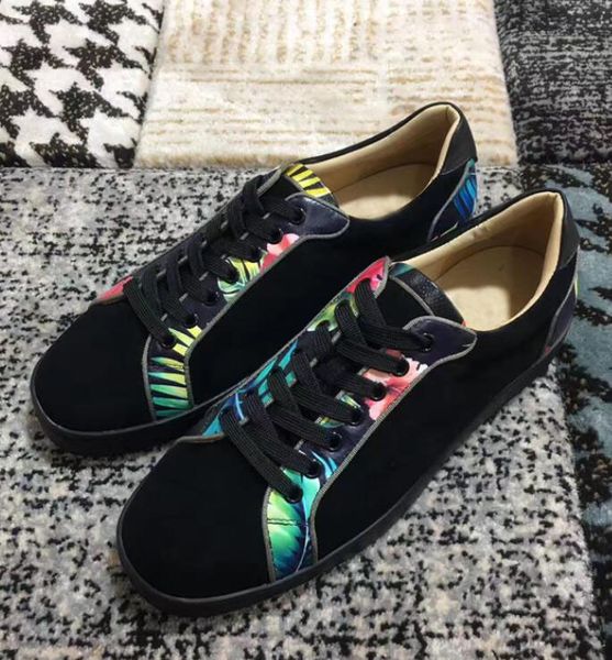 

fashion designer graffiti with spikes flats shoes red bottom shoes women mens luxury party lovers genuine leather sneakers leisure trainer, Black