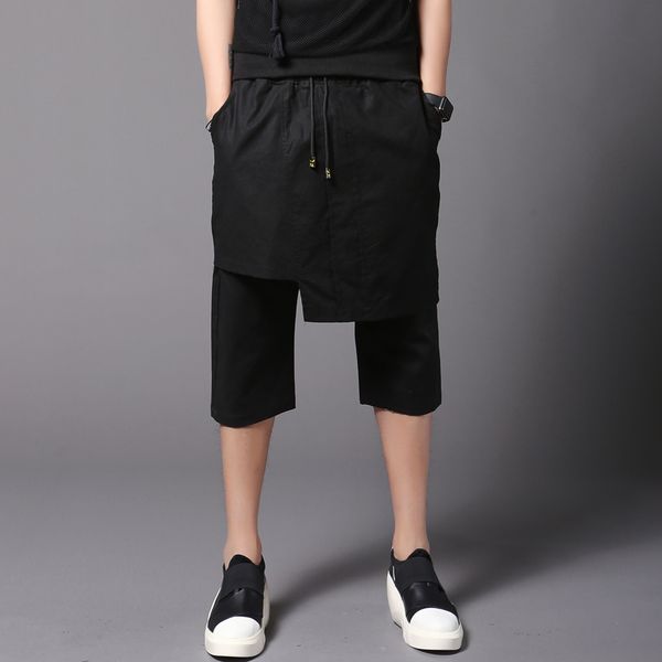 

summer calf length pants skirt men korean cool punk rock style black