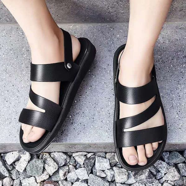 

dual-use pu slippers sandals men shoes solid beach summer shoes men sandals slip-on platform zapatos hombre shallow male shoe, Black