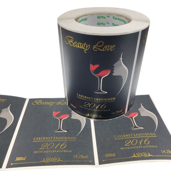 Etichetta adesiva adesiva per vino in carta per timbratura oro personalizzata adesivi per birra rossa effetto metallo in etichette per pacchetti sigillanti per bottiglie opache di alta qualità