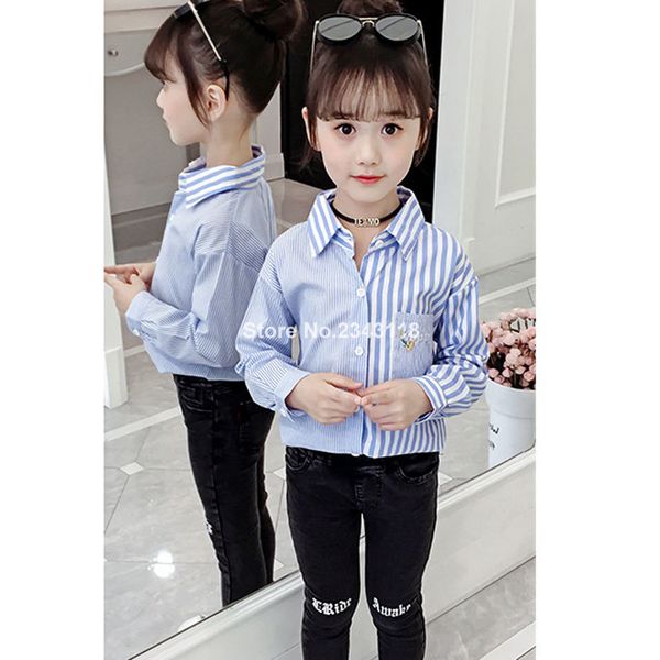 

blouse for girls flower embroidery girls blouses striped shirts child for girl spring autumn teenage tee 6 8 10 12 1, White;black