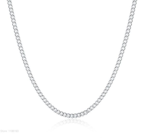 

1pc pure 925 sterling silver 2mm chain necklace with 16"-30" popular flat curb design jewelry quality