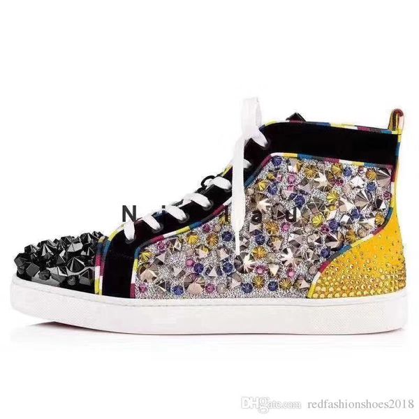 

2019 luxury sneaker studded spikes men trainers red bottom shoes new designer brand flats party lovers genuine leather casual, Black