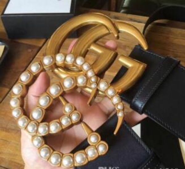 

De igner fa hion men women 039 leather belt gold pearl buckle width 2 0 3 4 3 8 7 0cm white box