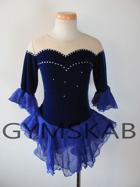 

2018 elegant figure skating dress women's girl's customized ice skating dress short-sleeved gymnastics costume 5473-2, Black;red