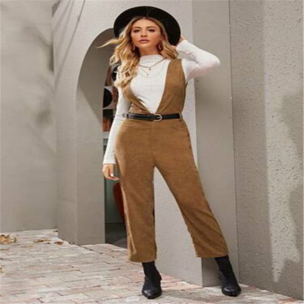 

2020 women's casual corduroy loose suspenders jumpsuit fashion solid trousers overalls playsuit female autumn wear, Black;white