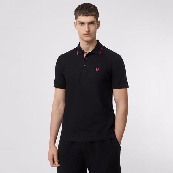 

20fw великобритания классический логотип поло вышивка с коротким рукавом мужская повседневная поло t-рубашка сплошной простой летний уличный, White;black