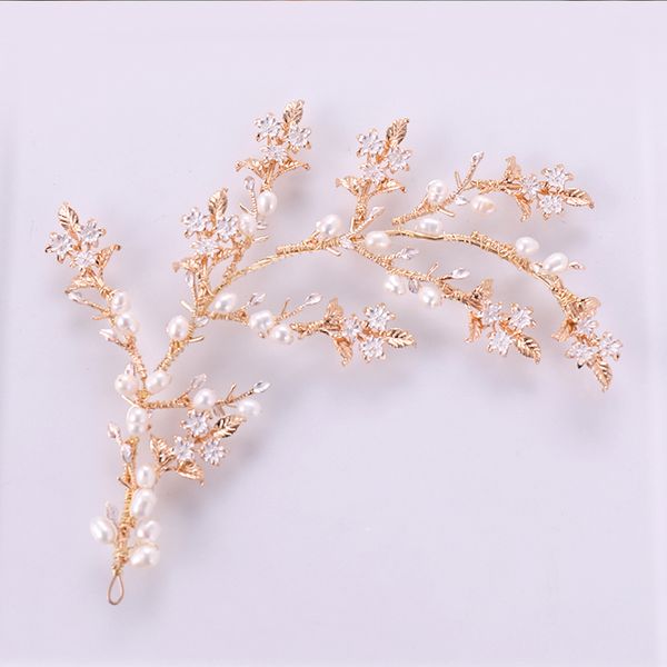 

gold color fresh water pearl handmade twig leaf hair combs wedding women hair jewelry accessories white flower bridal headwear, Golden;white
