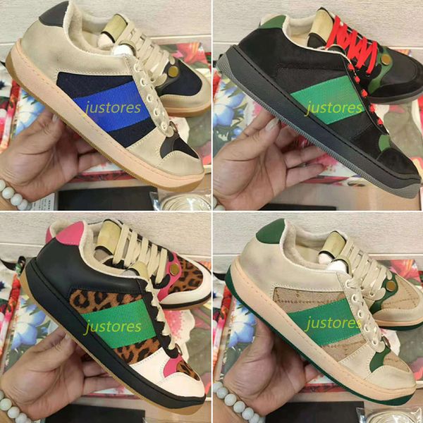 

2020 classic size 35-45 woman man designer shoe distress leather sneakers screener luxury shoe casual shoes, Black