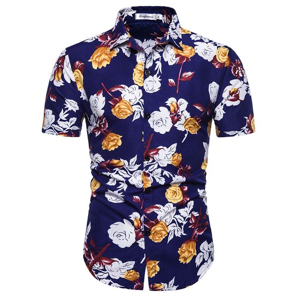 

f-sfrwa 2019 summer new casual men's short-sleeved shirt fashion brand cotton casual short-sleeved flower shirt, White;black