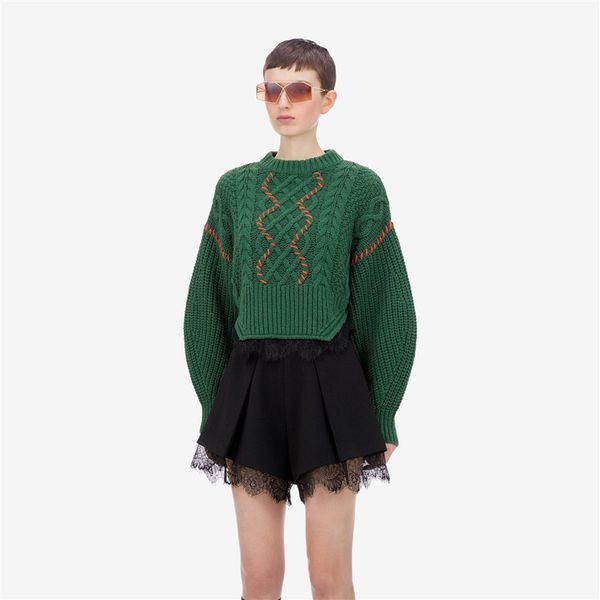 

2019 autumn green color warm women sweaters knitted pullover, White;black
