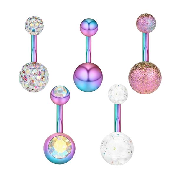 

5pcs crystal navel labret tongue eyebrow barbell jewelry, Slivery;golden
