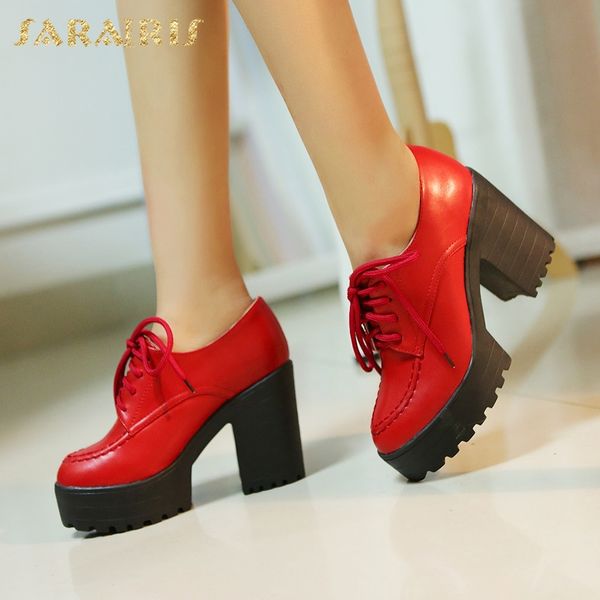 

sarairis new arrivals 2020 lace-up platform comfortable shoes woman pumps female chunky high heels concise pumps women shoes, Black