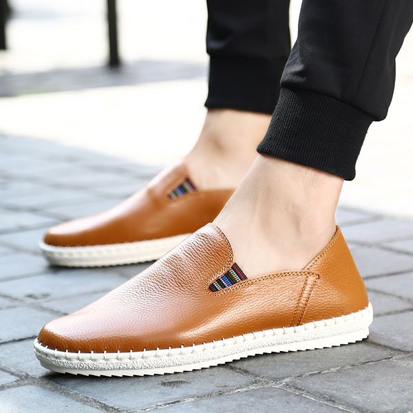

breathable quality leather mens loafers cool crocodile slip on men walking shoes male size 38-47 driving sneakers for men, Black