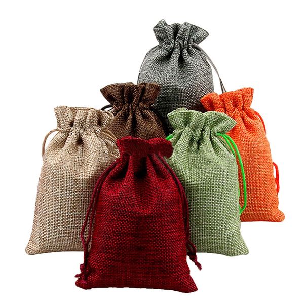 

carrywon 10pcs 7*9cm mini burlap jute drawstring gift jewelry pouches bags for wedding favors christmas rustic 10*14cm/13*18cm