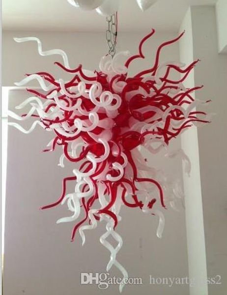 

C68-Red and White Hand Blown Glass Crystal Chandelier for Wedding Decor Modern Style Modern Crystal Hanging Glass LED Pendant Lamps