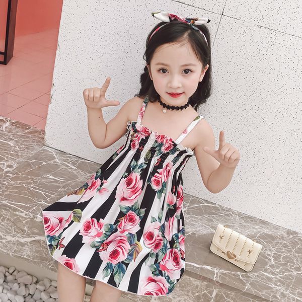 Venda quente Roupa do bebê Girls' vestido de verão 2020 coreano Moda de Nova Crianças da Princesa vestido estampado Flor Suspender Saias Crianças Vestuário