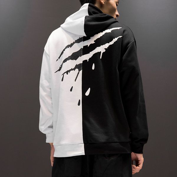 Atacado-preto branco splice hoodies oversize estilo hip-hop swag tyga hoodie outono inverno quente hoodies hoodies tamanho xs-xl