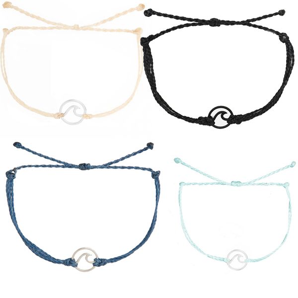 

aspen handmade friendship bracelets bohemian stainless steel wave charms bracelet men wax string adjustable bracelets for women, Golden;silver