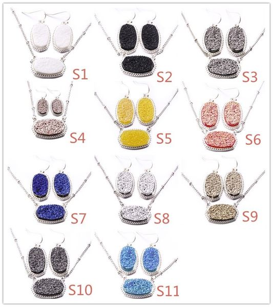 

kendra drusy druzy necklace with dangle earrings jewelry set 11colors gold silver plated resin geometry stone necklace earrings