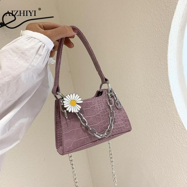 

stone pattern shoulder totes bag fashion exquisite shopping bag women daisy flower chain mini crossbody handbag