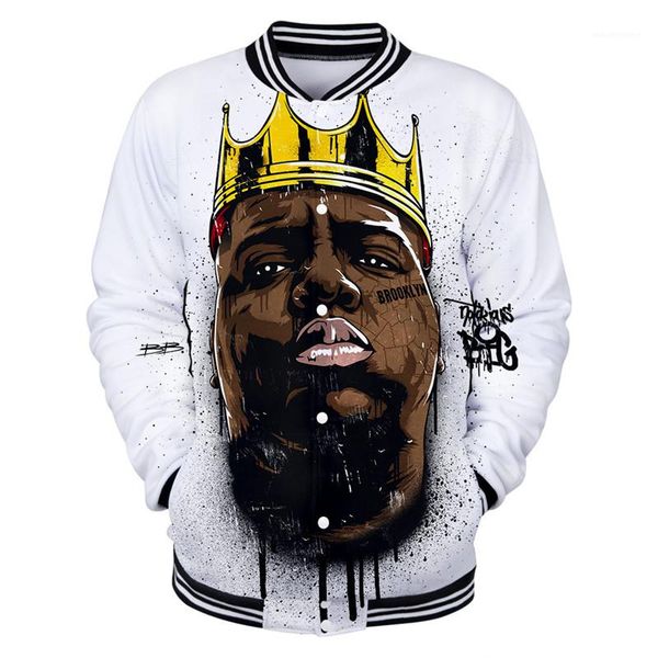 

3d printed baseball jacket casual mens long sleeve autumn coats rapper biggie mens cardigan sweatshirt designer, Black
