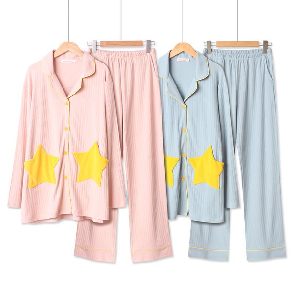 

new autumn cotton pajamas female suit long-sleeved pants korean star hang loose pieces tracksuit pyjamas women pijama mujer, Blue;gray