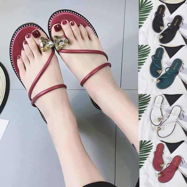 

new fashion women rhinestone size 35-40 flat heel anti skidding beach shoes sandals slippers summer gladiator sandalias mujer, Black