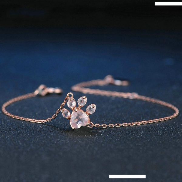 

natural heart pink quartz 925 sterling silver plated jewelry rose gold chain charm bracelet bangle valentine day christmas gift, Golden;silver