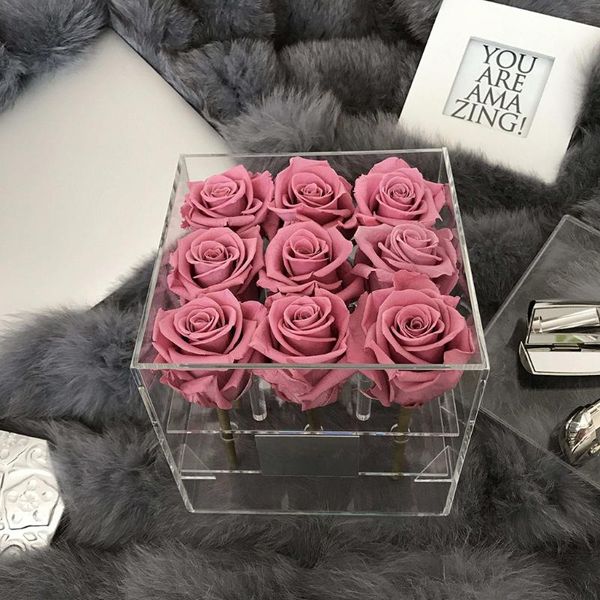 

extra large clear acrylic rose flower box with cover romantic flowers fresh-keep dec#19