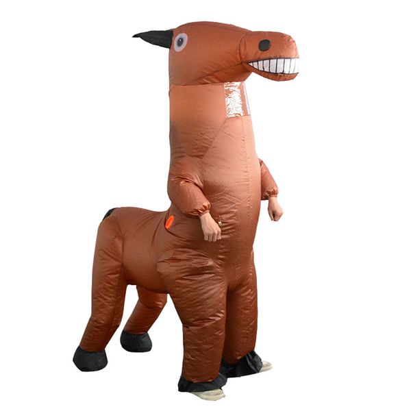 

long neck horse inflatable costume for halloween blow up animal mascot costume fanny party suit uni-brown, Red;yellow