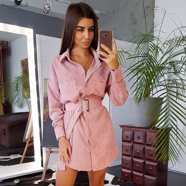 

women vintage sashes dress ladies corduroy long sleeve solid color elegant dress 2020 new fashion autumn winter mini dresses, Black;gray