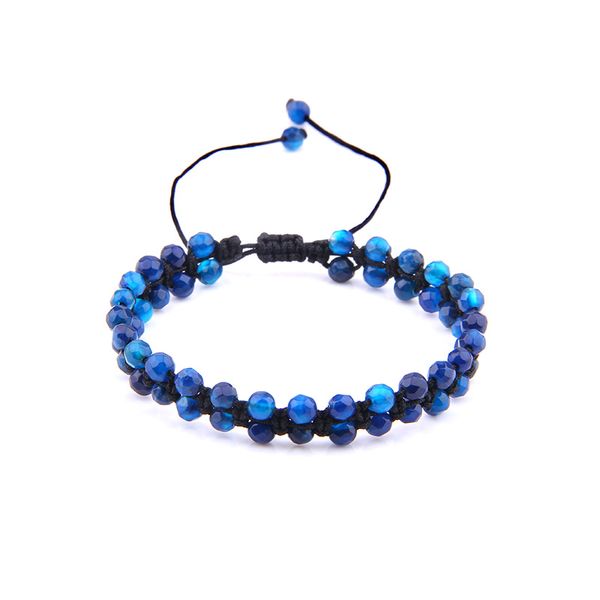 

natural agates bracelets men cut faceted blue gem stone beads weaving bracelet women lace-up adjustable fashion lucky jewelry, Black