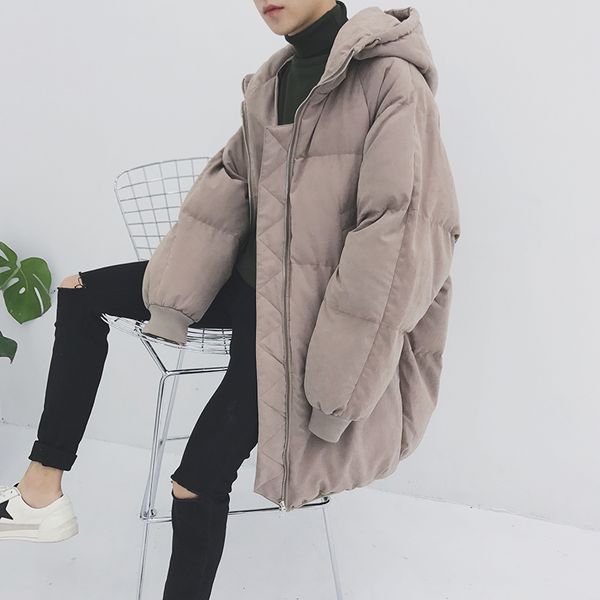 

winter new coat men fashion thick warm casual loose long jacket male clothes streetwear windproof hooded parka man windbreaker, Black