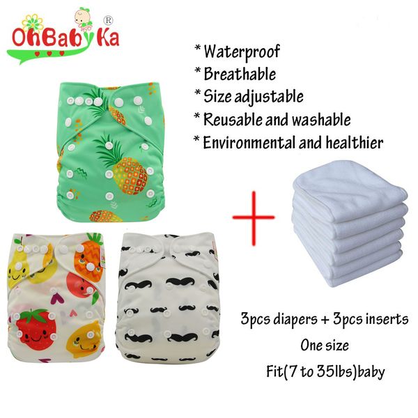 

ohbabyka brand newborn diaper washable cloth nappies 3pcs +3pcs microfiber diaper inserts reusable waterproof pocket diapers