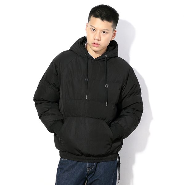 

winter large size thick padded jacket hooded cotton men warm bread suit solid men's casual jacket, Black