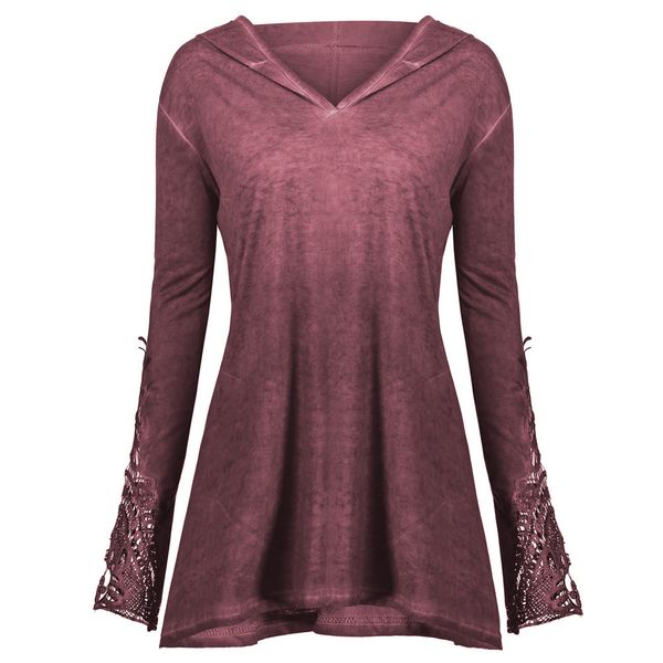 

womens sweatshirt oversized hoodie loose solid casual long sleeve lace crochet panel plus size pullovers blouse xl-5xl 2019, Black