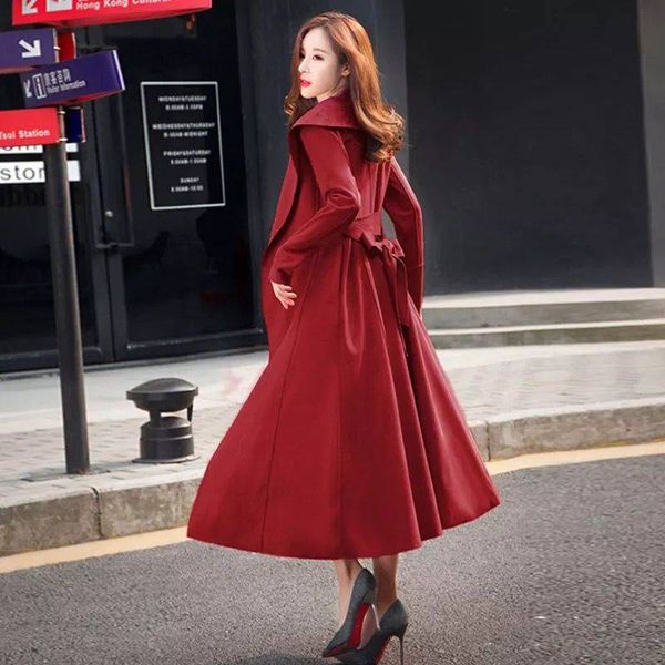 

women autumn long slim suede trench coat, Tan;black