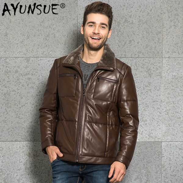 

ayusnue men's leather jacket autumn winter real genuine leather sheepskin coat parka 2019 chaqueta cuero hombre 3358 kj3005, Black