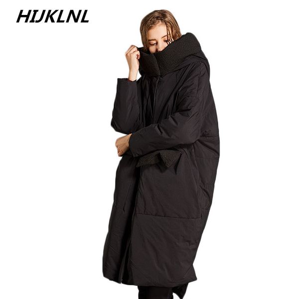 

2018 год зима новый женский пуховик внешний литературные solid color long hooded нерегулярное темперамент толстый теплый сыпучих пальто tq52, Black