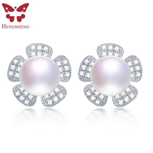 

five petals stud natural pearl earrings 925 sterling silver earrings for women 100% genuine pearl earings fashion jewelry 2019, Golden;silver