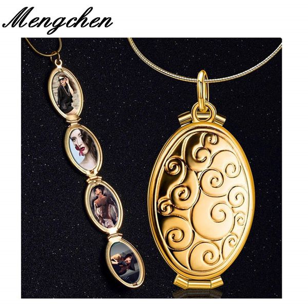 

10pcs copper decorative pattern oval locket 4 slots p frame pendant necklace jewelry gift, Golden;silver